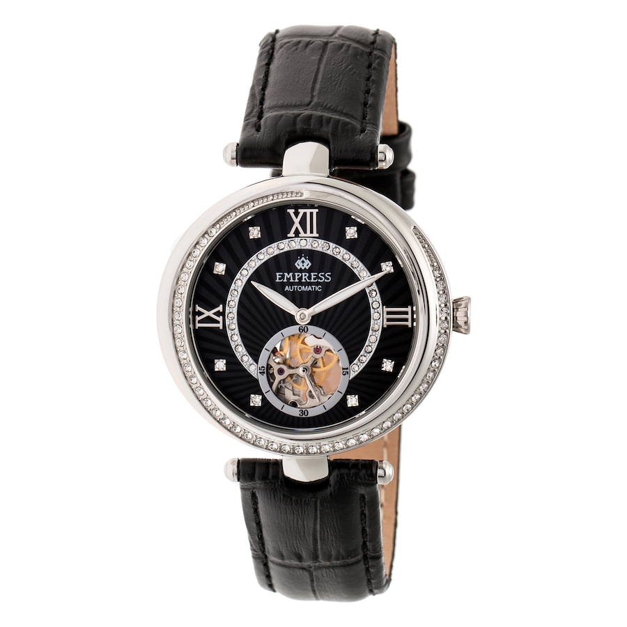 Image 684244_BLK.jpg, Product 684-244 / Price $375.00, Empress Stella Auto Semi-Skeleton Mother of Pearl Leather Watch from Empress on TSC.ca's Jewellery department
