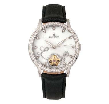 Empress Quinn Automatic Mother of Pearl Semi-Skeleton Dial Leather Watch