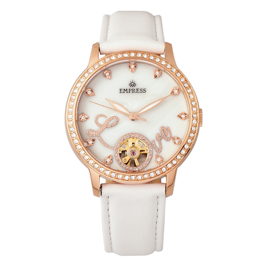 Image 684250_WHT.jpg, Product 684-250 / Price $350.00, Empress Quinn Automatic Mother of Pearl Semi-Skeleton Dial Leather Watch from Empress on TSC.ca's Jewellery department