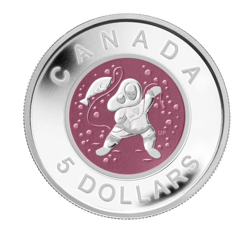 Image 684733.jpg, Product 684-733 / Price $139.95, 2013 $5 Proof Niobium and Silver Coin Contemporary Aboriginal Art - Mother and Baby Ice Fishing from Royal Canadian Mint (RCM) on TSC.ca's Coins department