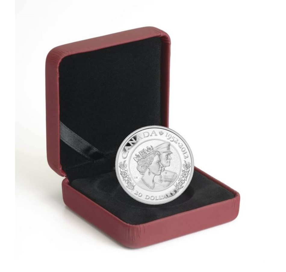 Image 685537_ALTMORE2.jpg, Product 685-537 / Price $119.95, 2012 $20 Fine Silver Coin - The Queen's Diamond Jubilee 1952-2012: Queen Elizabeth II and Prince Philip from Royal Canadian Mint (RCM) on TSC.ca's Coins department