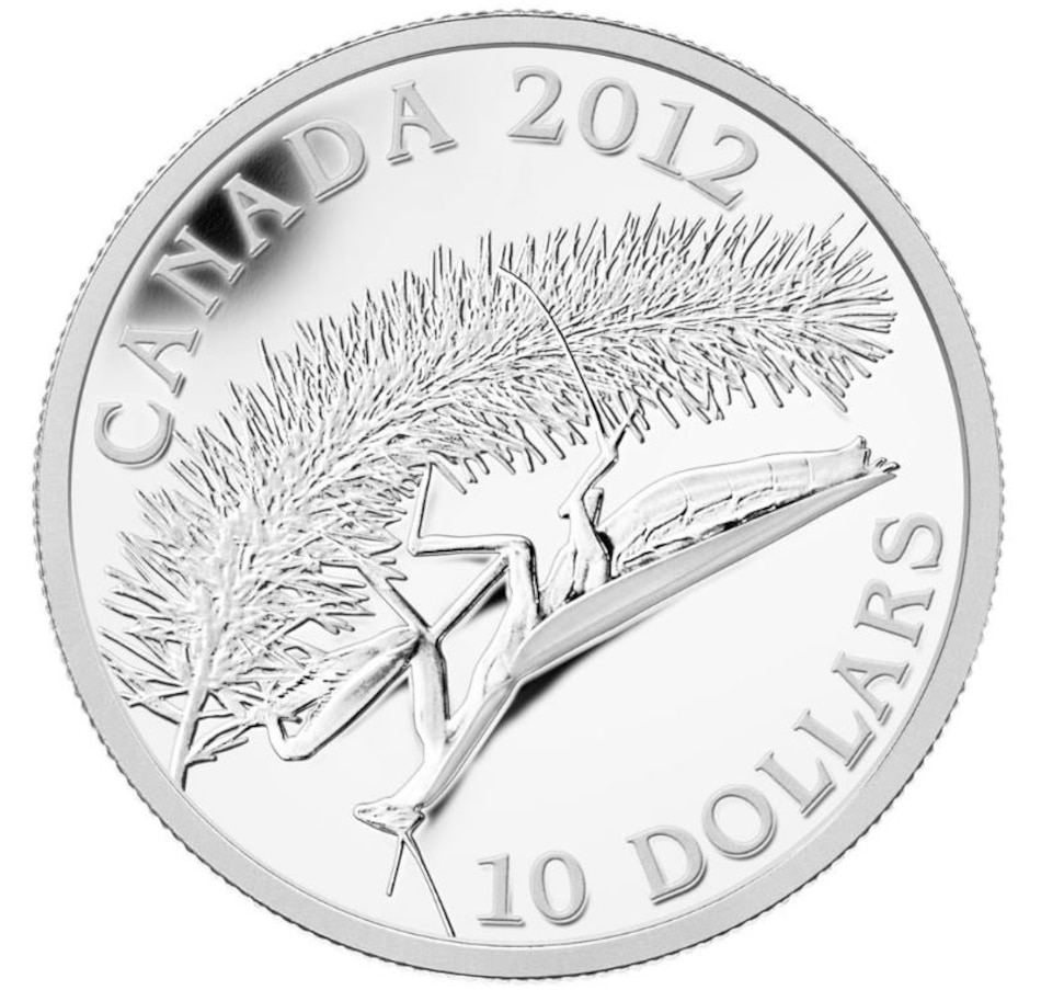 Image 685540.jpg, Product 685-540 / Price $69.95, 2012 $10 Fine Silver Coin Praying Mantis from Royal Canadian Mint (RCM) on TSC.ca's Coins department