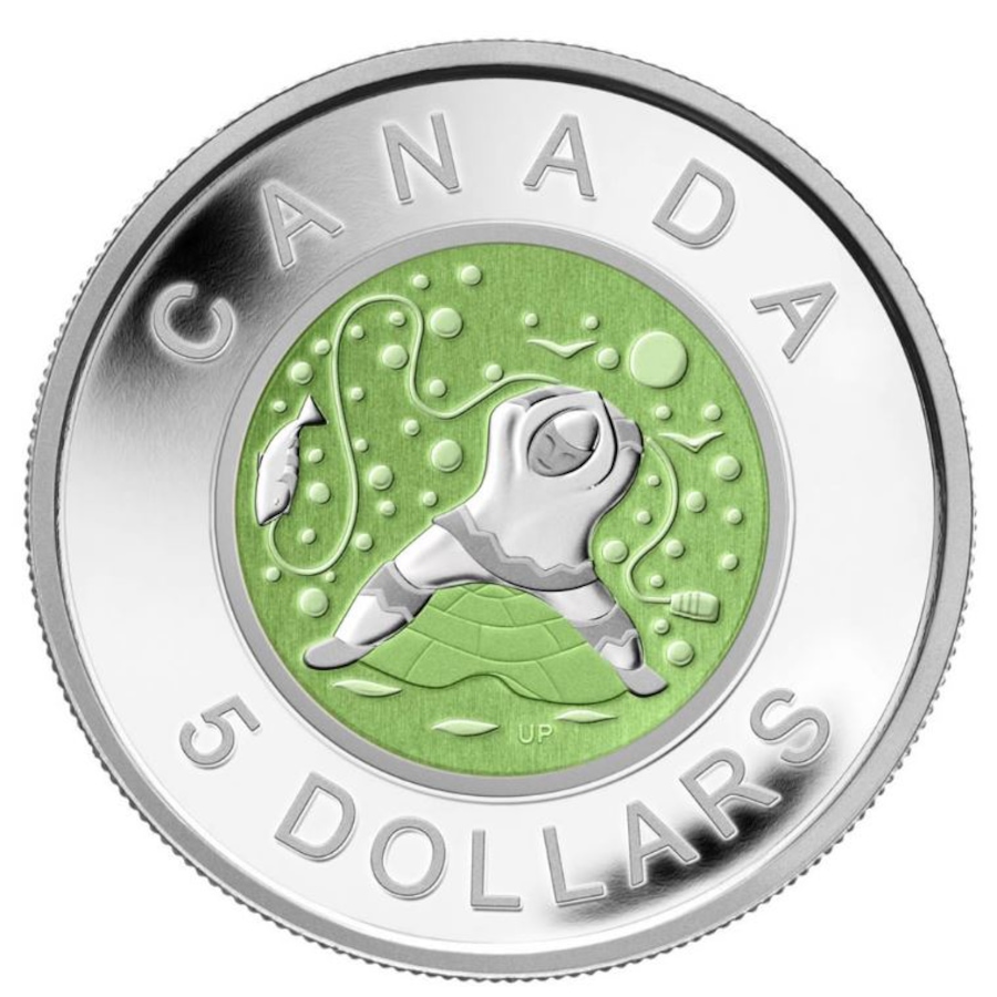Image 685548.jpg, Product 685-548 / Price $119.95, 2013 $5 Proof Silver and Niobium Coin Contemporary Aboriginal Art - Ice Fishing Father from Royal Canadian Mint (RCM) on TSC.ca's Coins department