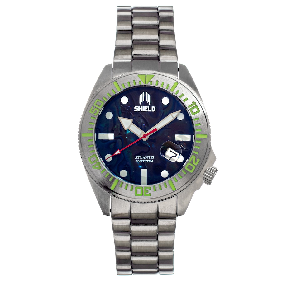 Image 687095_BLK.jpg, Product 687-095 / Price $390.00, Shield Atlantis Abalone Men's Bracelet Watch with Date from Shield on TSC.ca's Jewellery department