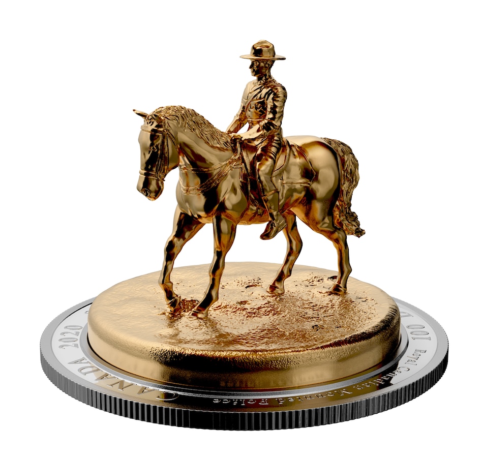 Image 687841_ALTMORE1.jpg, Product 687-841 / Price $1,995.00, 2020 $100 Fine Silver 3D Sculpture Coin RCMP Musical Ride plus Bonus 1973 RCMP Commemorative Silver Dollar from Royal Canadian Mint (RCM) on TSC.ca's Coins department