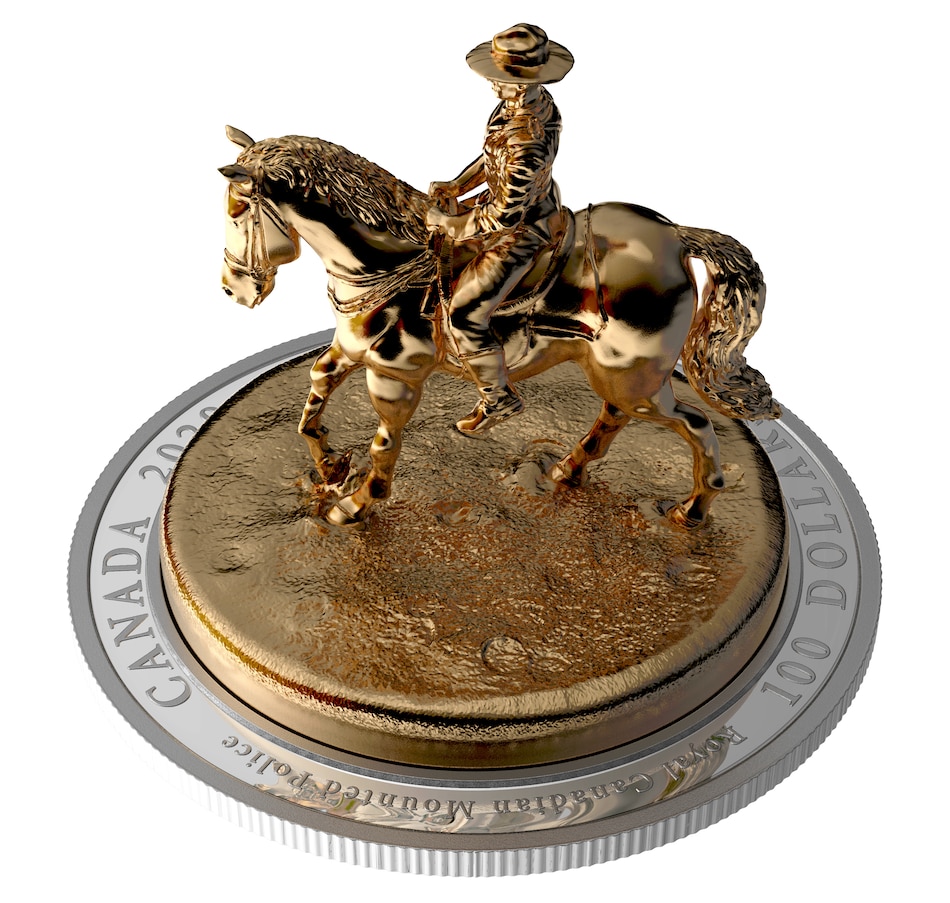 Image 687841_ALTMORE2.jpg, Product 687-841 / Price $1,995.00, 2020 $100 Fine Silver 3D Sculpture Coin RCMP Musical Ride plus Bonus 1973 RCMP Commemorative Silver Dollar from Royal Canadian Mint (RCM) on TSC.ca's Coins department
