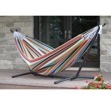 Vivere Combo - Sunbrella Confetti Hammock with Stand, Double