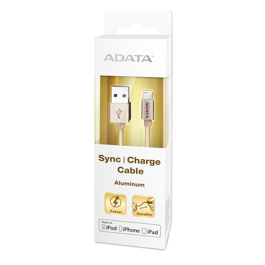 Image 691735_GLD.jpg, Product 691-735 / Price $21.99, Adata MFI Lightning Cable and USB-A 2.0 (Aluminum) from Adata on TSC.ca's Electronics department
