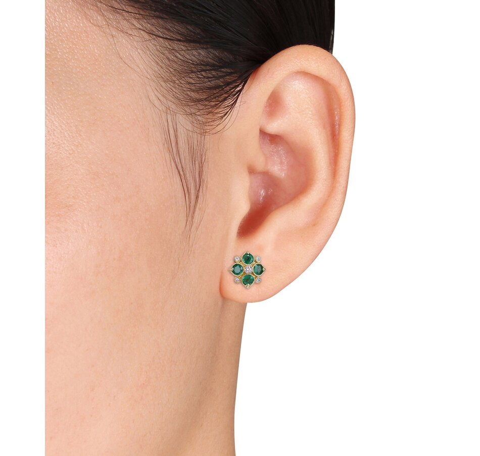 Image 691779_ALTMORE1.jpg, Product 691-779 / Price $1,364.99, 14K Yellow Gold Round Emerald & Diamond Floral Stud Earrings from The Vault on TSC.ca's Jewellery department