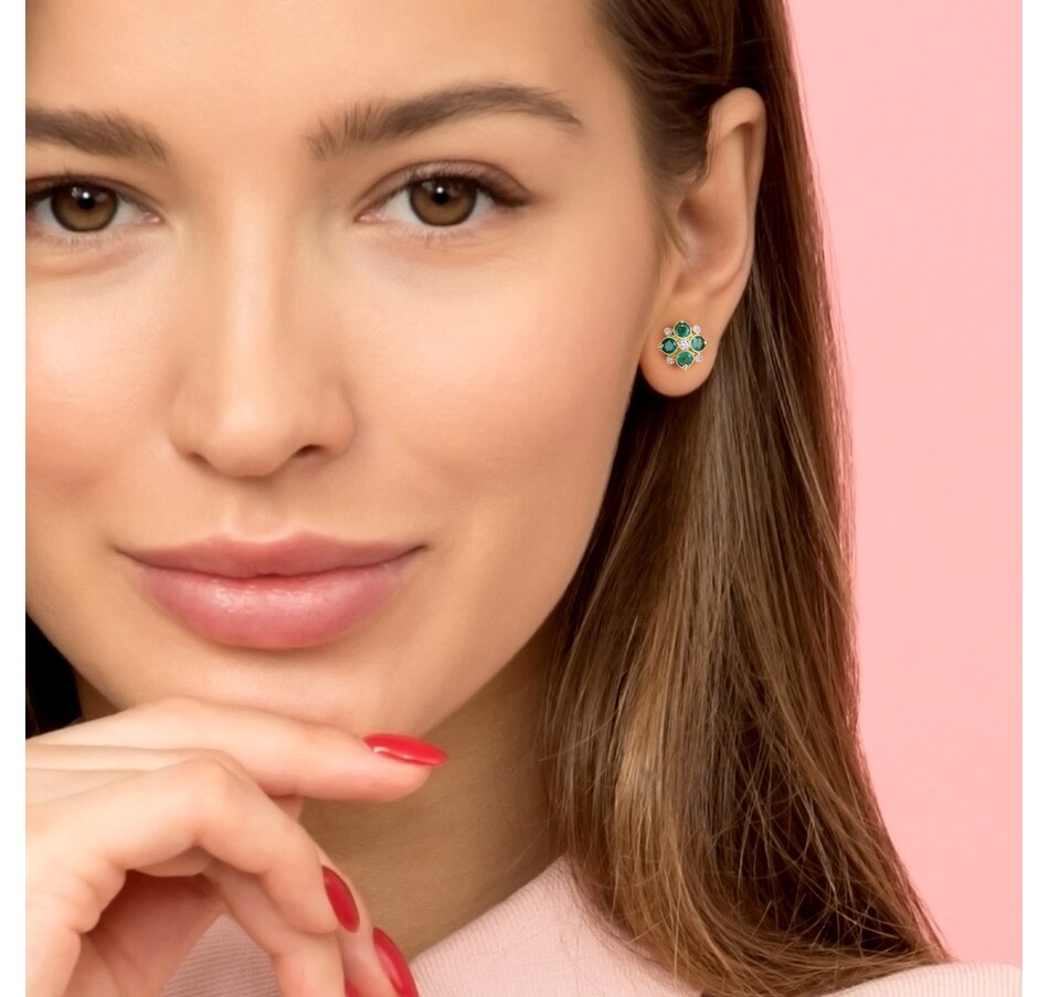 Image 691779_ALTMORE2.jpg, Product 691-779 / Price $1,364.99, 14K Yellow Gold Round Emerald & Diamond Floral Stud Earrings from The Vault on TSC.ca's Jewellery department