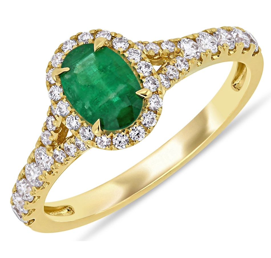 Image 691784.jpg, Product 691-784 / Price $2,599.99, 14K Yellow Gold Oval Emerald & Diamond Halo Split Shank Ring from The Vault on TSC.ca's Jewellery department