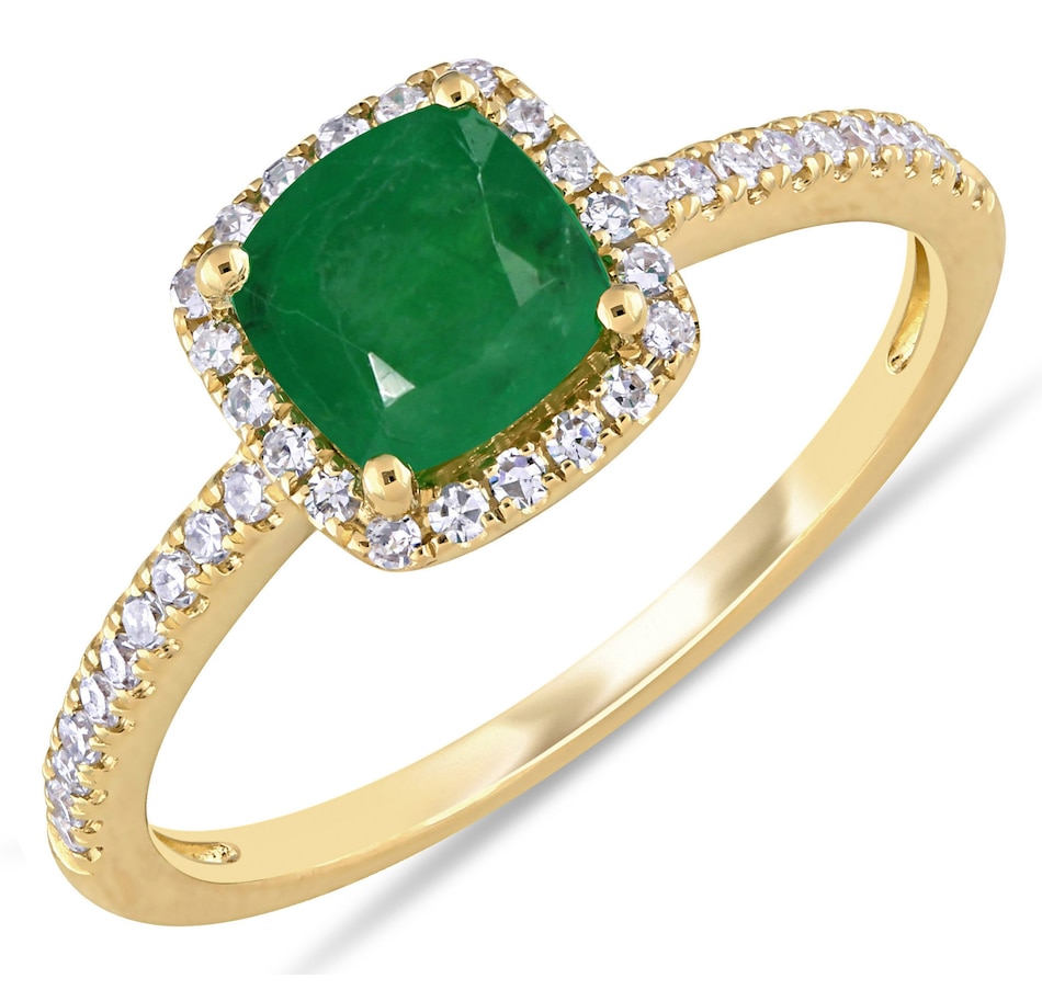 Image 691787.jpg, Product 691-787 / Price $1,889.99, 14K Yellow Gold Cushion Shape Emerald & Diamond Halo Ring from The Vault on TSC.ca's Jewellery department