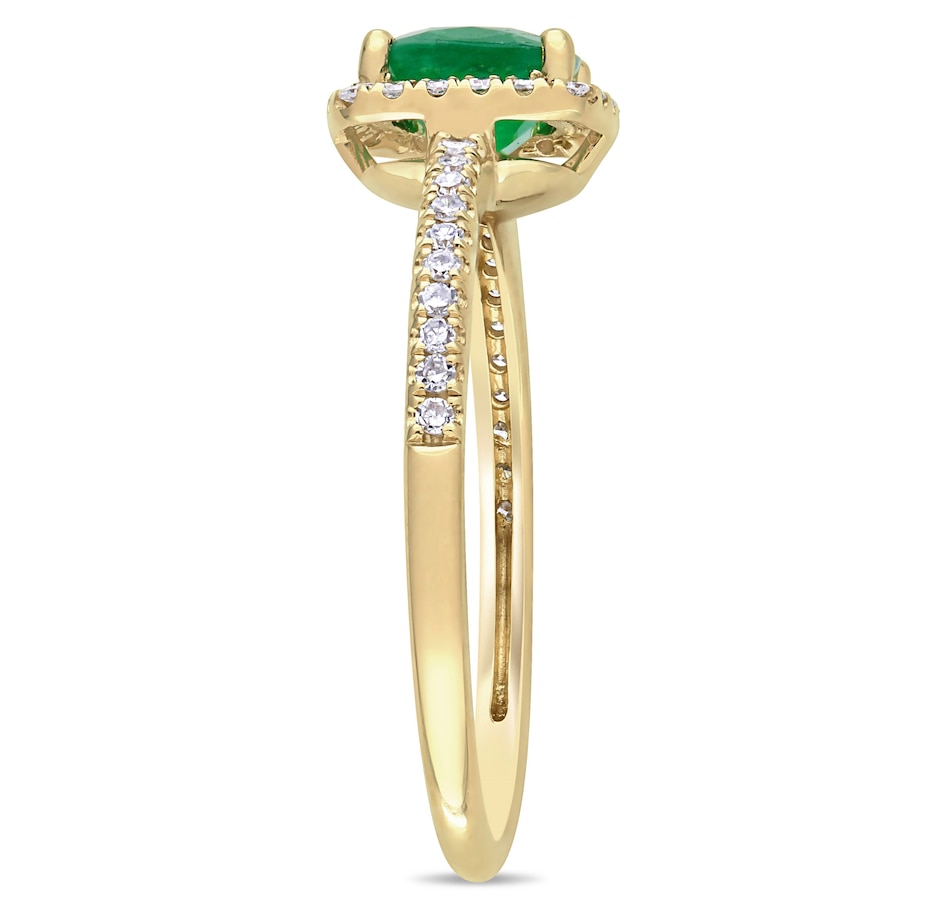 Image 691787_ALTMORE1.jpg, Product 691-787 / Price $1,889.99, 14K Yellow Gold Cushion Shape Emerald & Diamond Halo Ring from The Vault on TSC.ca's Jewellery department