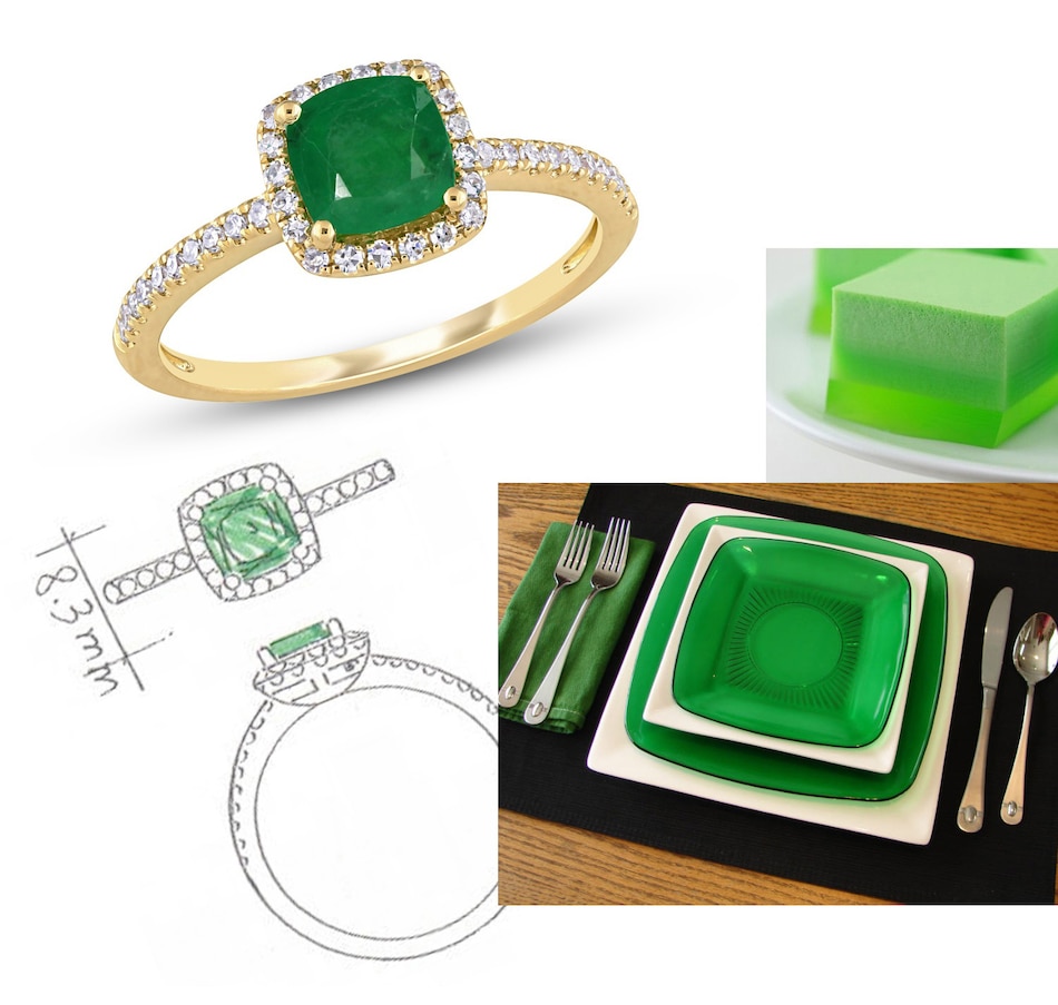 Image 691787_ALTMORE3.jpg, Product 691-787 / Price $1,889.99, 14K Yellow Gold Cushion Shape Emerald & Diamond Halo Ring from The Vault on TSC.ca's Jewellery department