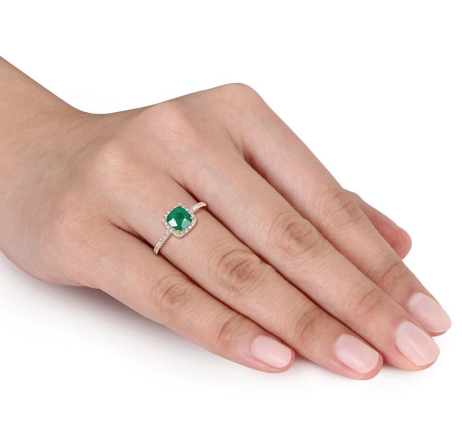 Image 691787_ALTMORE4.jpg, Product 691-787 / Price $1,889.99, 14K Yellow Gold Cushion Shape Emerald & Diamond Halo Ring from The Vault on TSC.ca's Jewellery department