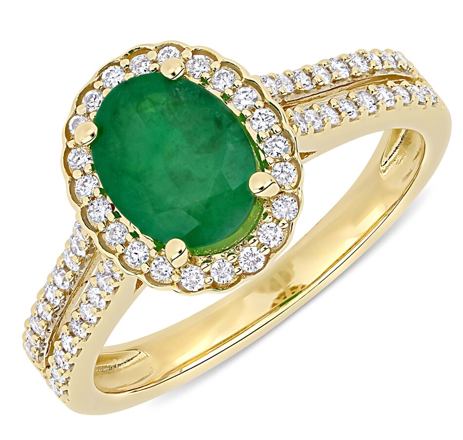 Image 691789.jpg, Product 691-789 / Price $3,149.99, 14K Yellow Gold Oval Emerald & Diamond Halo Engagement Ring from The Vault on TSC.ca's Jewellery department