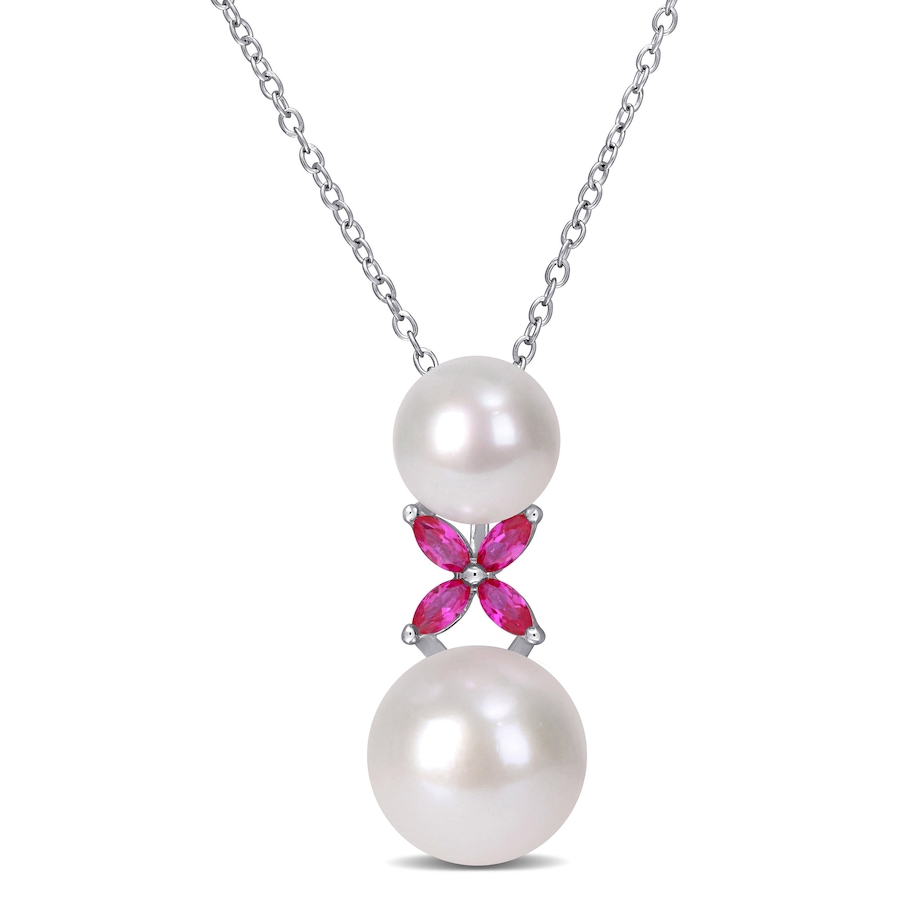 Image 691793.jpg, Product 691-793 / Price $173.00, AMOUR Pearls Sterling Silver 8.5-12mm Freshwater Cultured Pearl & Created Ruby Cross Pendant with Chain from Amour Pearls on TSC.ca's Jewellery department