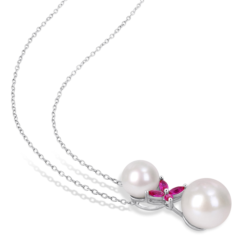 Image 691793_ALTMORE1.jpg, Product 691-793 / Price $173.00, AMOUR Pearls Sterling Silver 8.5-12mm Freshwater Cultured Pearl & Created Ruby Cross Pendant with Chain from Amour Pearls on TSC.ca's Jewellery department