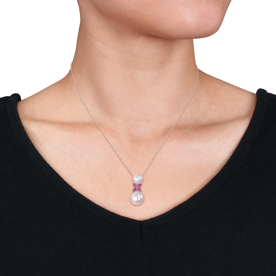 Image 691793_ALTMORE3.jpg, Product 691-793 / Price $173.00, AMOUR Pearls Sterling Silver 8.5-12mm Freshwater Cultured Pearl & Created Ruby Cross Pendant with Chain from Amour Pearls on TSC.ca's Jewellery department