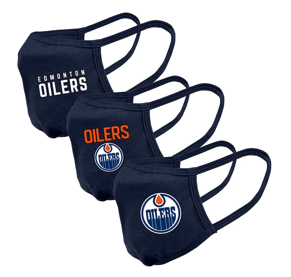Image 695927.jpg, Product 695-927 / Price $41.99, Men's Edmonton Oilers NHL 3-Pack Team Logo Face Masks on TSC.ca's Health & Fitness department