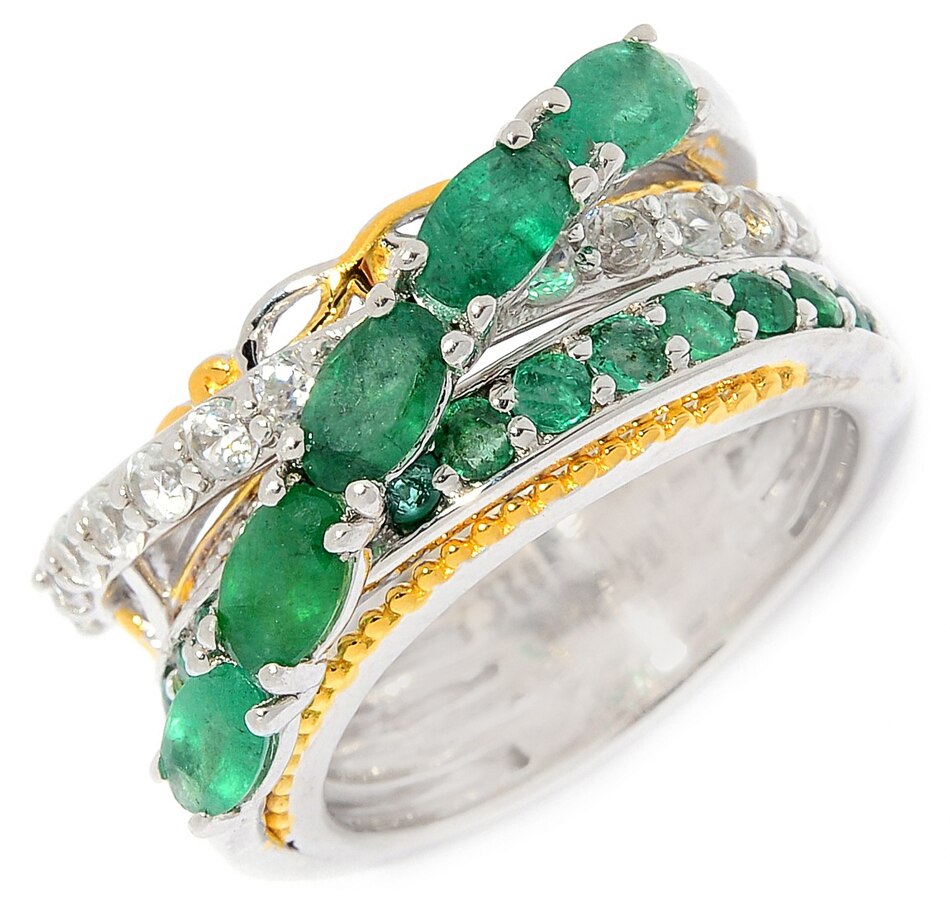 Gems En Vogue Palladium Silver Emerald & White Zircon Highway Ring - TSC.ca