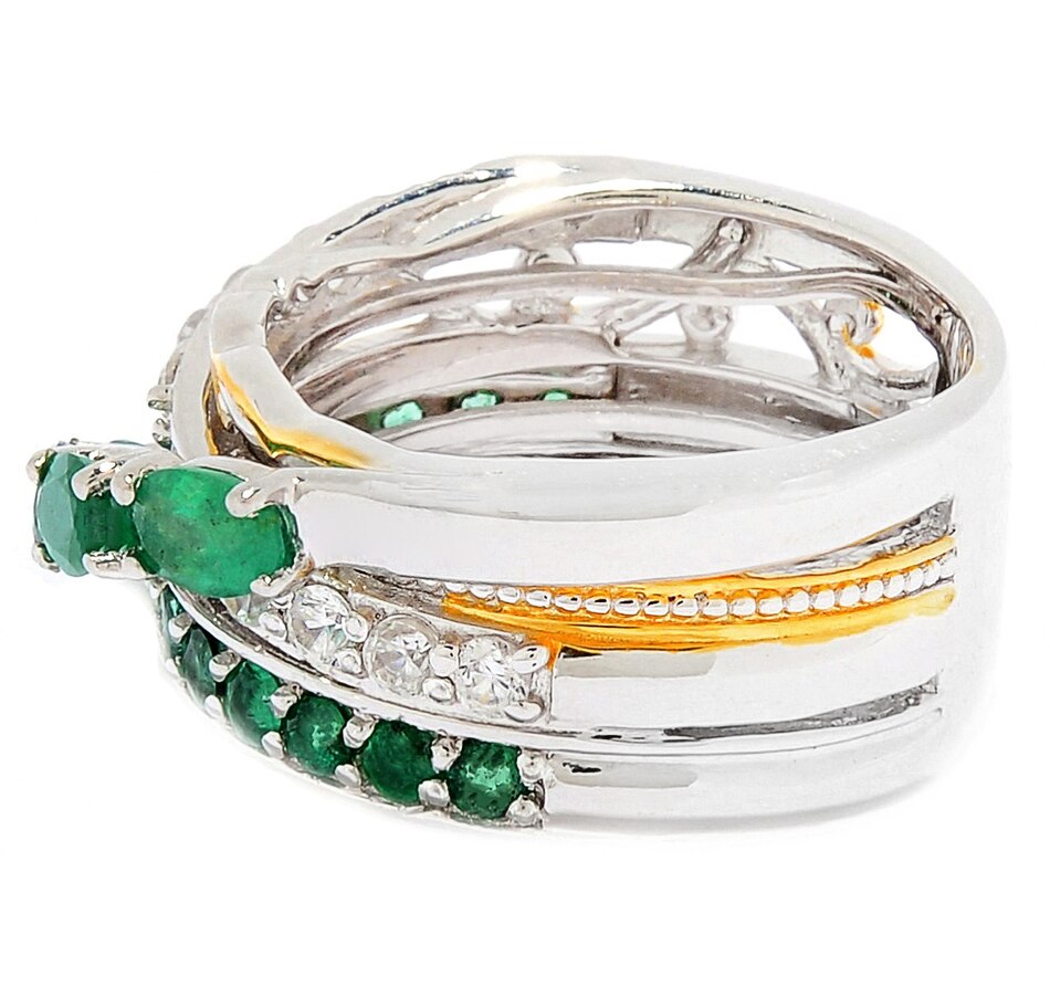 Gems En Vogue Palladium Silver Emerald & White Zircon Highway Ring - TSC.ca