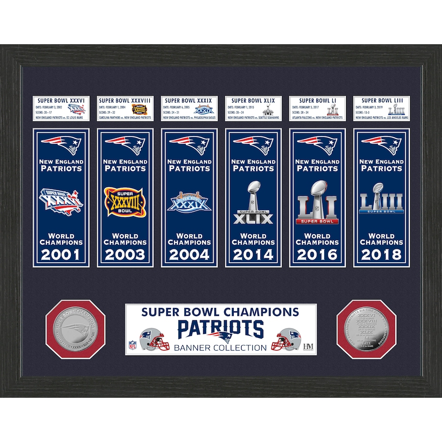 Image 696847.jpg, Product 696-847 / Price $104.99, New England Patriots Super Bowl Banner Collection Photo Mint from Highland Mint on TSC.ca's Sports department