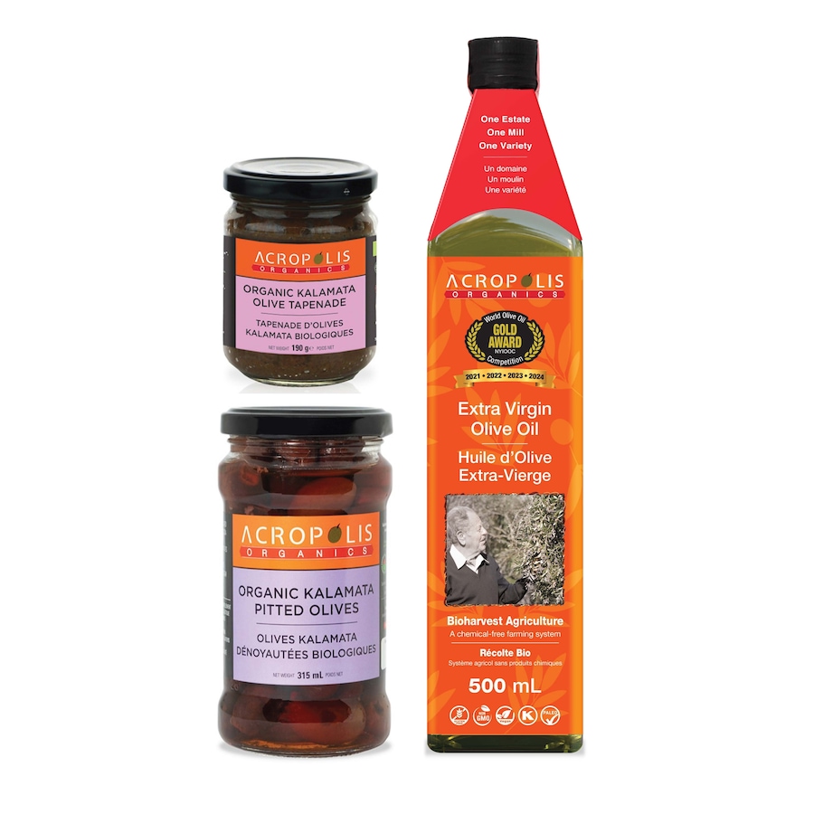 Image 698837.jpg, Product 698-837 / Price $49.99, Acropolis Organics Extra-Virgin Olive Oil Bioharvest Farming, Organic Kalamata Pitted Olives, Organic Kalamata Tapenade from Acropolis Organics on TSC.ca's Kitchen department
