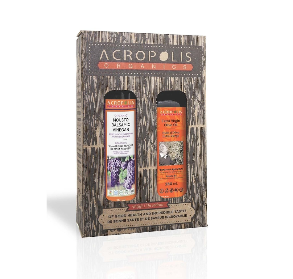 Image 698841.jpg, Product 698-841 / Price $24.99, Acropolis Organics Extra-Virgin Olive Oil Bioharvest Farming and Organic Mousto Balsamic Vinegar Gift Box from Acropolis Organics on TSC.ca's Kitchen department