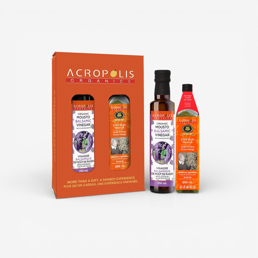 Image 698841.jpg, Product 698-841 / Price $39.99, Acropolis Organics Extra-Virgin Olive Oil Bioharvest Farming and Organic Mousto Balsamic Vinegar Gift Box from Acropolis Organics on TSC.ca's Kitchen department
