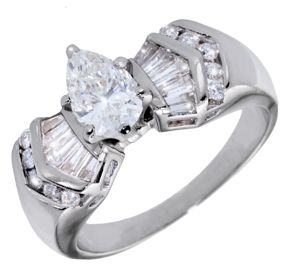 Image 699143.jpg, Product 699-143 / Price $4,750.00, 14K White Gold 0.84 Carat Pear Shaped Diamond Ring with Baguette and Round Cut Diamond Accents from Estate Originals on TSC.ca's Jewellery department