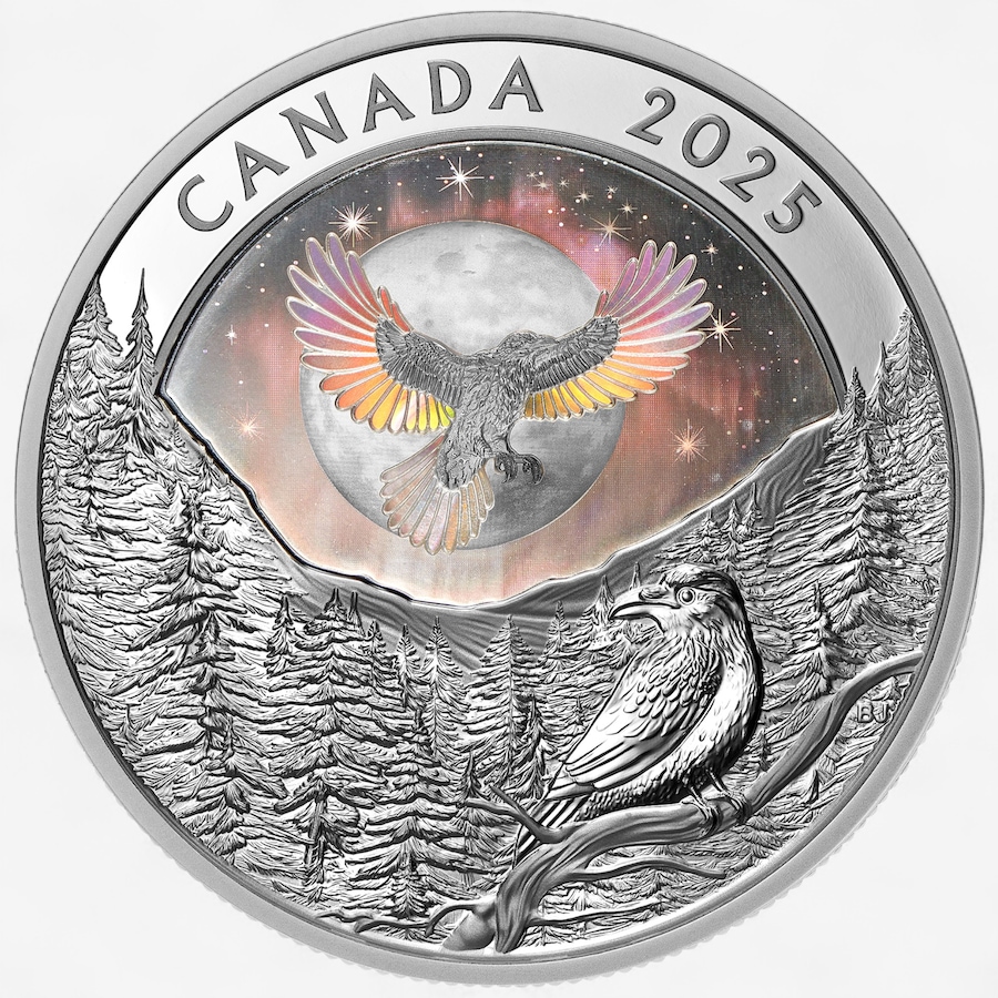 Image 701349_ALTMORE2.jpg, Product 701-349 / Price $239.95, 2025 $20 Moon Sky Raven Holographic Fine Silver Coin from Royal Canadian Mint (RCM) on TSC.ca's Coins department