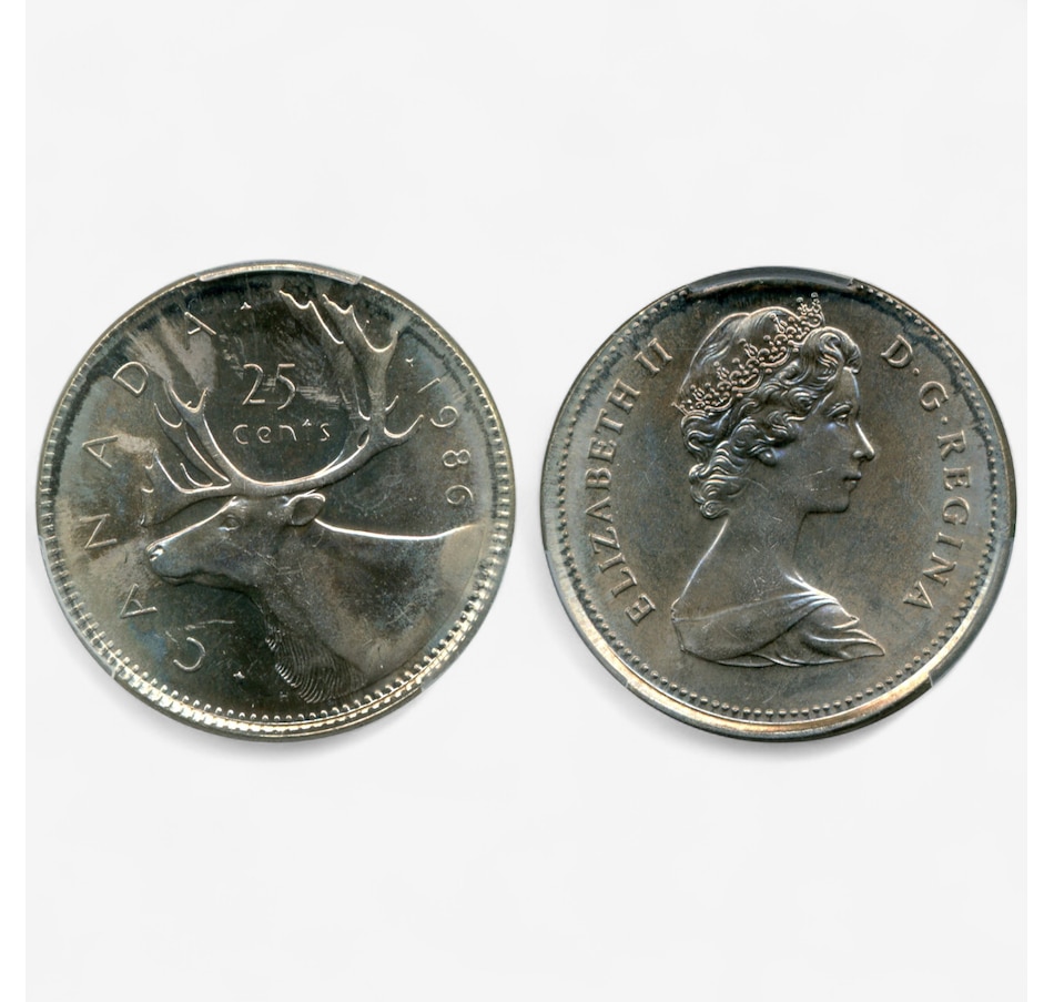Image 701356_ALTMORE2.jpg, Product 701-356 / Price $729.95, Rare Canadian Major Error Coin: Uncirculated 1986 Quarter Struck on 5-Cent Blank, PCGS Certified MS-64 from Canadian Coin & Currency on TSC.ca's Coins department