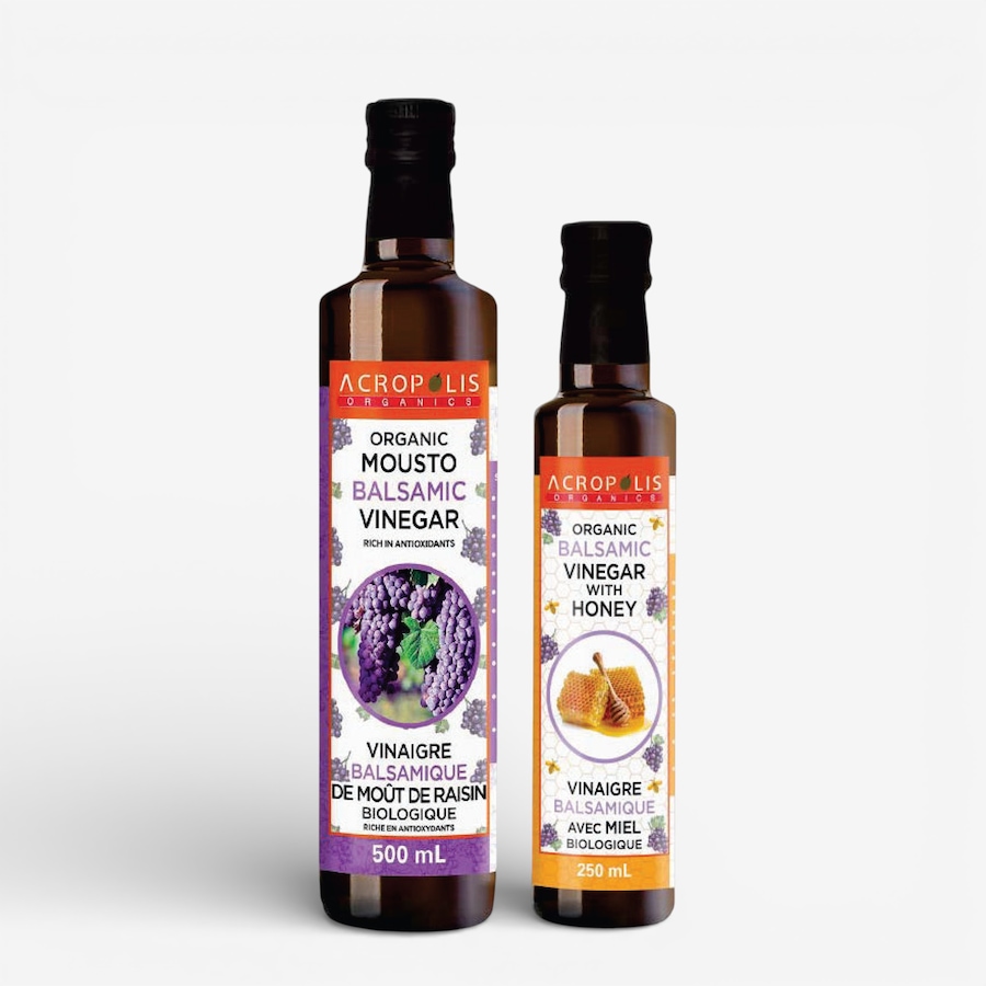 Image 701382.jpg, Product 701-382 / Price $39.99, Acropolis Organics - Organic Balsamic Vinegar with Honey (250 ml) and Organic Mousto Balsamic Vinegar (500 ml) from Acropolis Organics on TSC.ca's Kitchen department