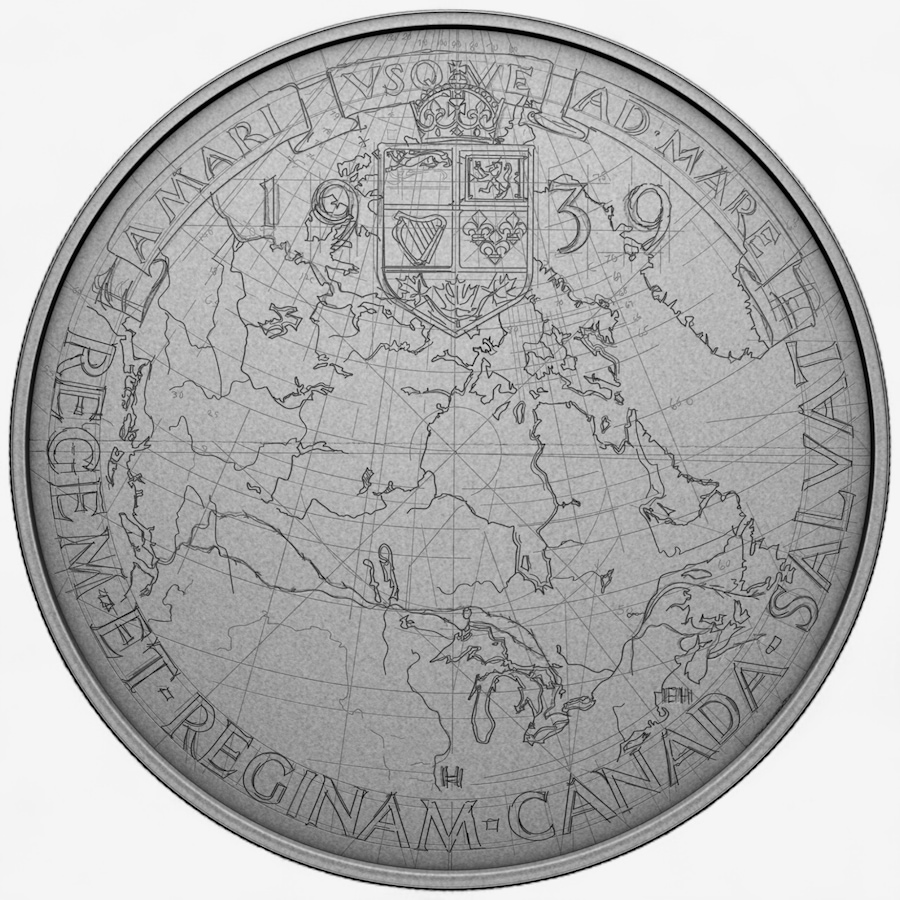 Image 701509_ALTMORE2.jpg, Product 701-509 / Price $999.95, 2025 $50 Five-Ounce Fine Silver 1939 Royal Visit Medallion Sketch Design Large 110 mm with Exclusive Bonus Original 1939 Bronze Royal Visit Medallion from Royal Canadian Mint (RCM) on TSC.ca's Coins department