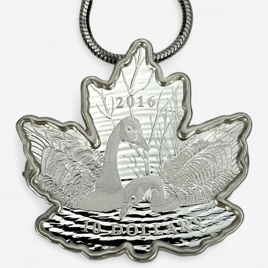 Image 701514_ALTMORE1.jpg, Product 701-514 / Price $189.95, $10 Fine Silver Maple Leaf Silhouette Coin Necklace with 20-Inch Sterling Silver Chain from Royal Canadian Mint (RCM) on TSC.ca's Coins department