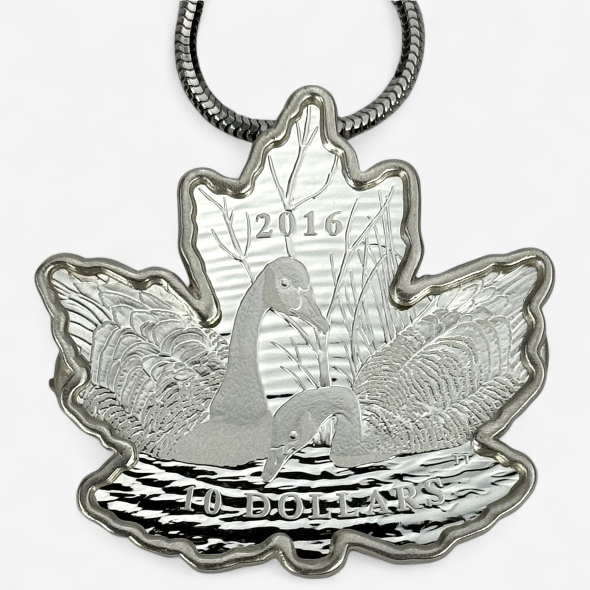 $10 Fine Silver Maple Leaf Silhouette Coin Necklace with 18-Inch