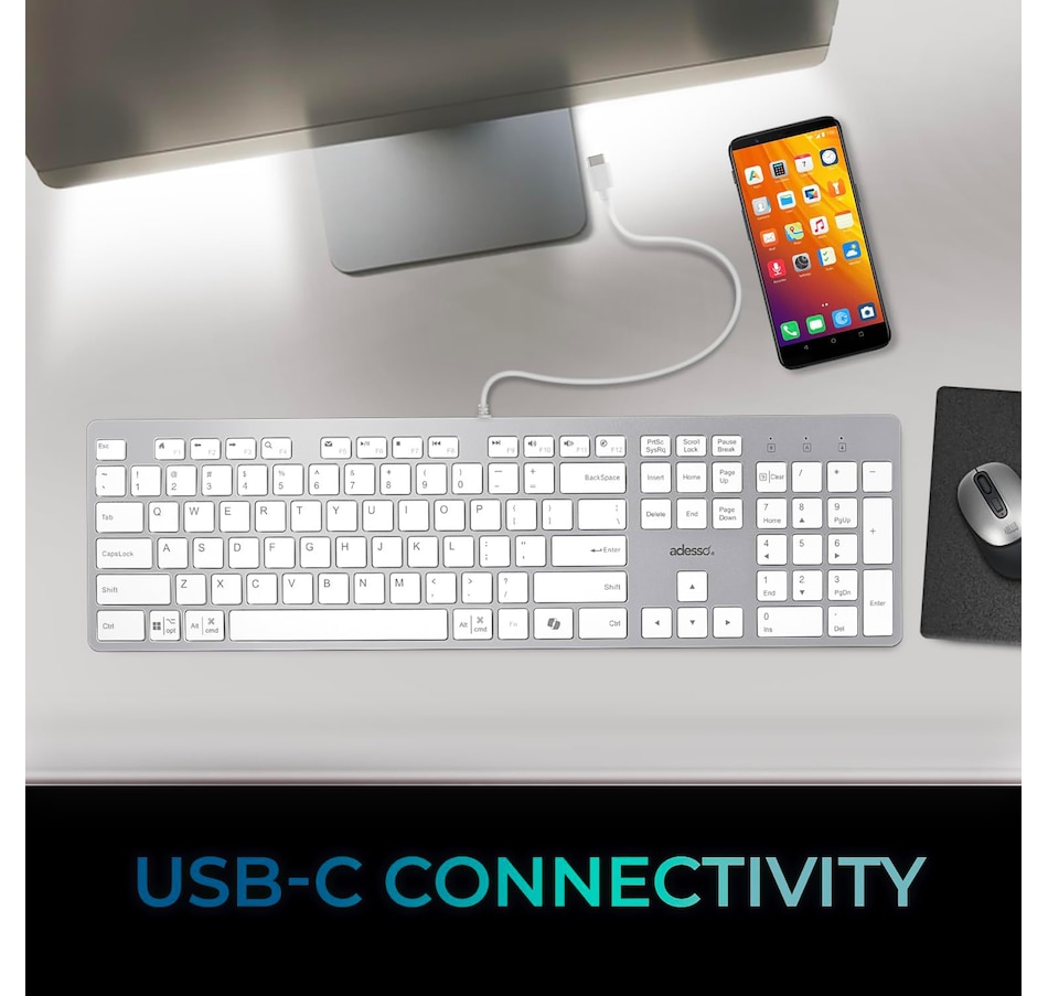 Image 701525_ALTMORE6.jpg, Product 701-525 / Price $59.99, Adesso EasyTouch 730 USB C Multi-OS Scissor Switch Keyboard with Copilot AI Hotkey from Adesso on TSC.ca's Electronics department