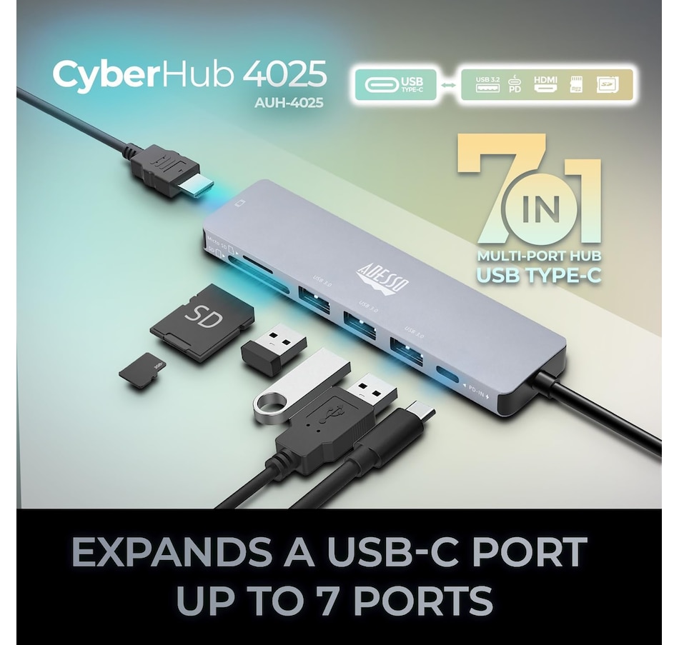 Image 701527_ALTMORE1.jpg, Product 701-527 / Price $64.99, Adesso USB C Docking Station Multiport Adapter Type C Hub 7-in-1 from Adesso on TSC.ca's Electronics department