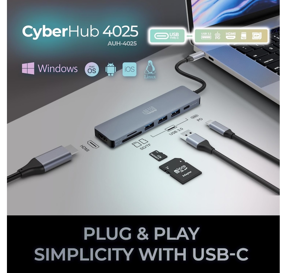 Image 701527_ALTMORE2.jpg, Product 701-527 / Price $64.99, Adesso USB C Docking Station Multiport Adapter Type C Hub 7-in-1 from Adesso on TSC.ca's Electronics department
