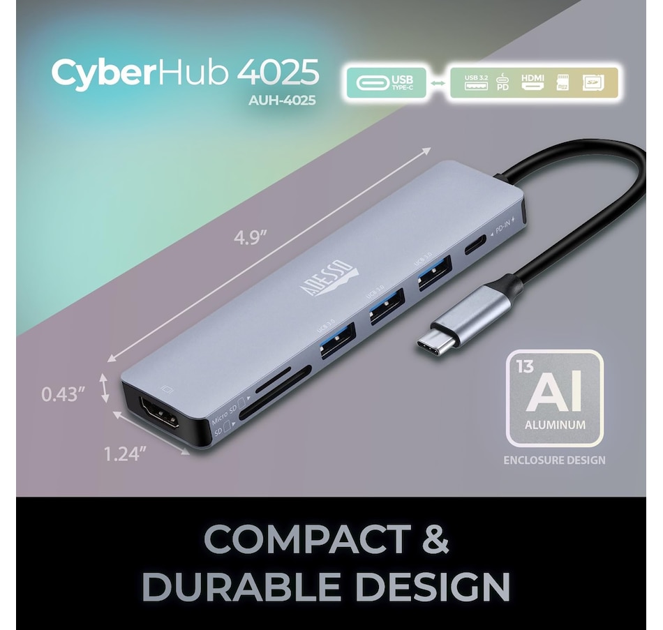 Image 701527_ALTMORE4.jpg, Product 701-527 / Price $64.99, Adesso USB C Docking Station Multiport Adapter Type C Hub 7-in-1 from Adesso on TSC.ca's Electronics department