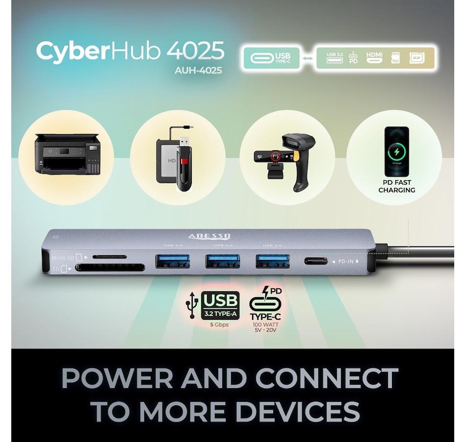 Image 701527_ALTMORE5.jpg, Product 701-527 / Price $64.99, Adesso USB C Docking Station Multiport Adapter Type C Hub 7-in-1 from Adesso on TSC.ca's Electronics department