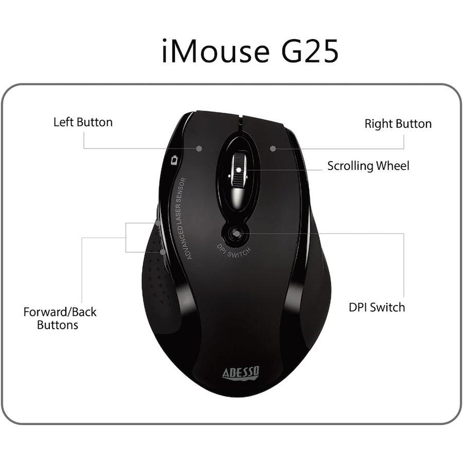 Image 701536_ALTMORE4.jpg, Product 701-536 / Price $49.99, Adesso Wireless Ergonomic RF Laser Mouse from Adesso on TSC.ca's Electronics department
