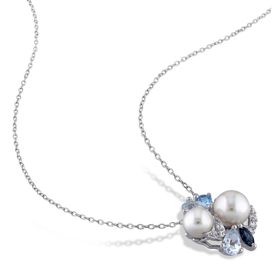 Image 701718_ALTMORE1.jpg, Product 701-718 / Price $135.00, AMOUR Pearls Sterling Silver 6.5-8mm Cultured Freshwater Pearl & Multi Gemstone Cluster Pendant with Chain from Amour Pearls on TSC.ca's Jewellery department