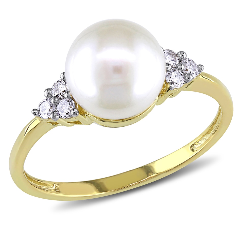 Image 701728.jpg, Product 701-728 / Price $495.00, AMOUR Pearls 10K Yellow Gold 7.5-8mm Freshwater Cultured Pearl & Diamond Ring from Amour Pearls on TSC.ca's Jewellery department