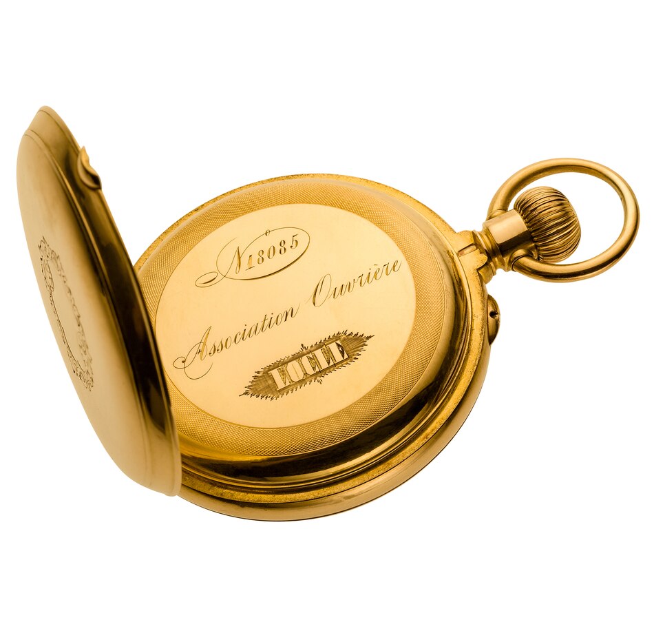 Image 701845_ALTMORE3.jpg, Product 701-845 / Price $4,995.00, 18KT Yellow Gold Association Ouvriere LOCLE Open Face Pocket Watch from Estate Originals on TSC.ca's Jewellery department
