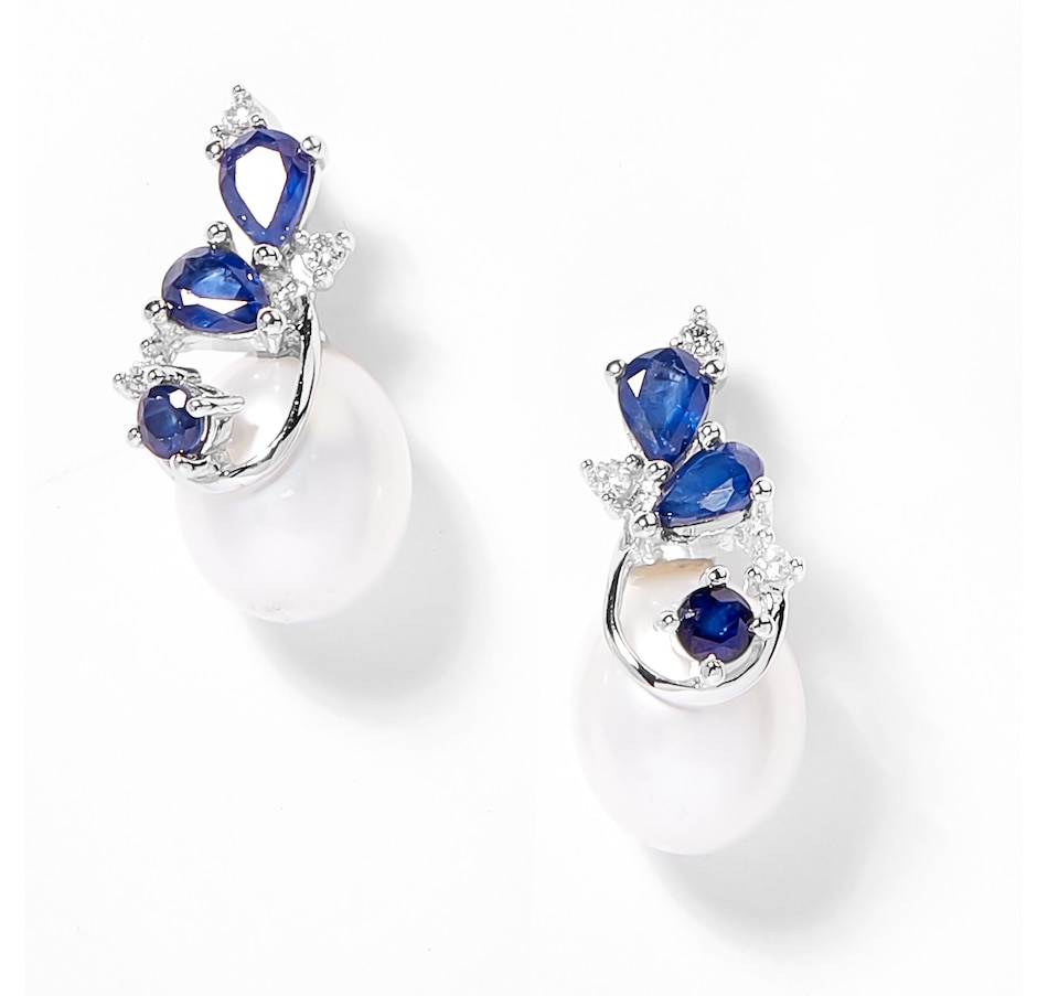 Image 702268.jpg, Product 702-268 / Price $549.99, AMOUR Pearls 10K White Gold 7.5-8mm Cultured Freshwater Pearl, Sapphire & Diamond Earrings from Amour Pearls on TSC.ca's Jewellery department