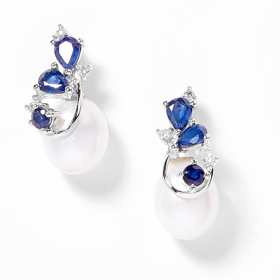 Image 702268.jpg, Product 702-268 / Price $699.99, AMOUR Pearls 10K White Gold 7.5-8mm Cultured Freshwater Pearl, Sapphire & Diamond Earrings from Amour Pearls on TSC.ca's Jewellery department