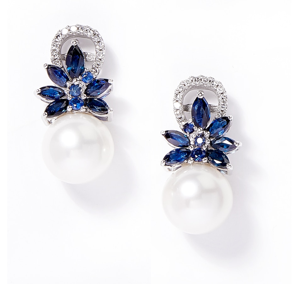 Image 702271.jpg, Product 702-271 / Price $1,469.99, AMOUR Pearls 14K White Gold 9-9.5mm Cultured Freshwater Pearl & Gemstone Flower Earrings from Amour Pearls on TSC.ca's Jewellery department