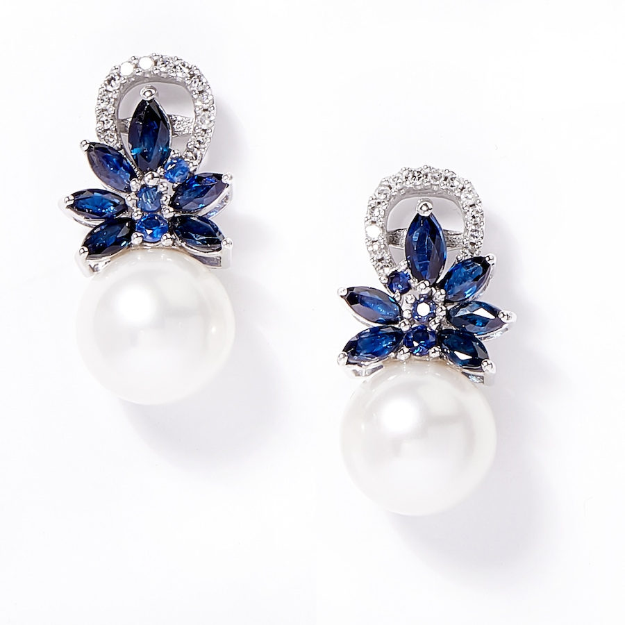 Image 702271.jpg, Product 702-271 / Price $1,599.99, AMOUR Pearls 14K White Gold 9-9.5mm Cultured Freshwater Pearl & Gemstone Flower Earrings from Amour Pearls on TSC.ca's Jewellery department
